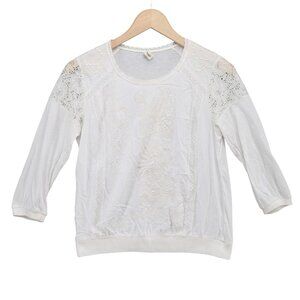 Tiny Anthropologie Top Womens White 3/4 Sleeve Lace Panel Embroidered Size XS
